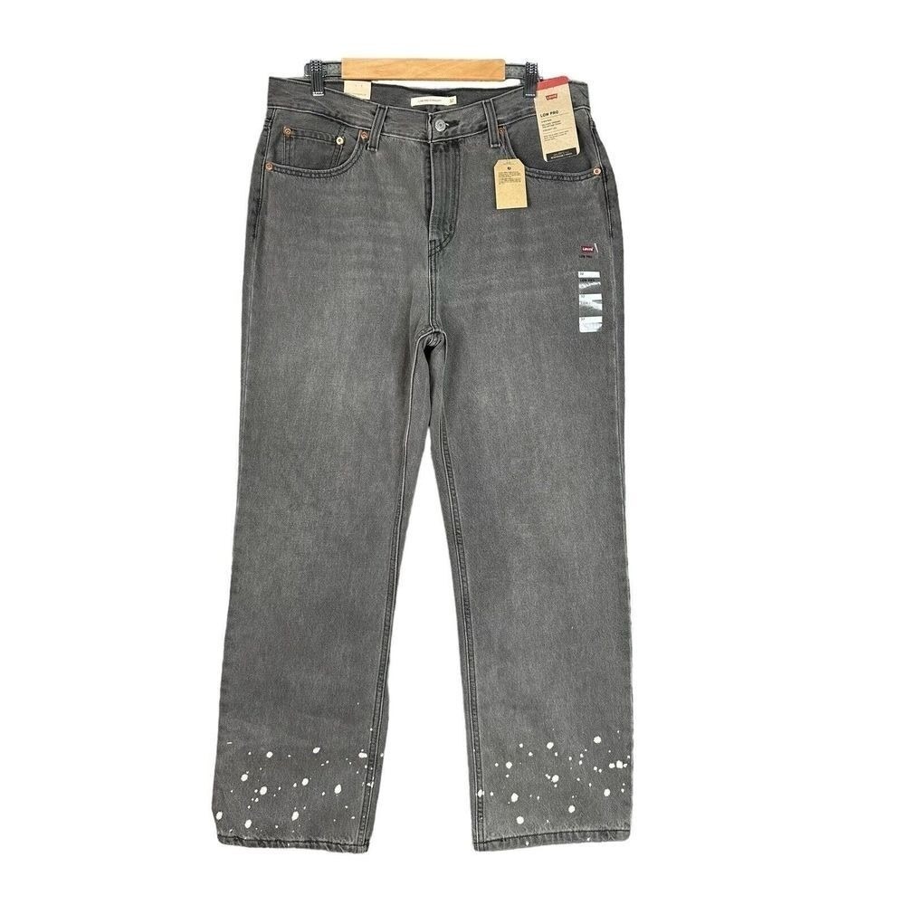 Levis Low Pro Straight Jeans Happy Accident Women's Gray Denim Grunge 32 NWT